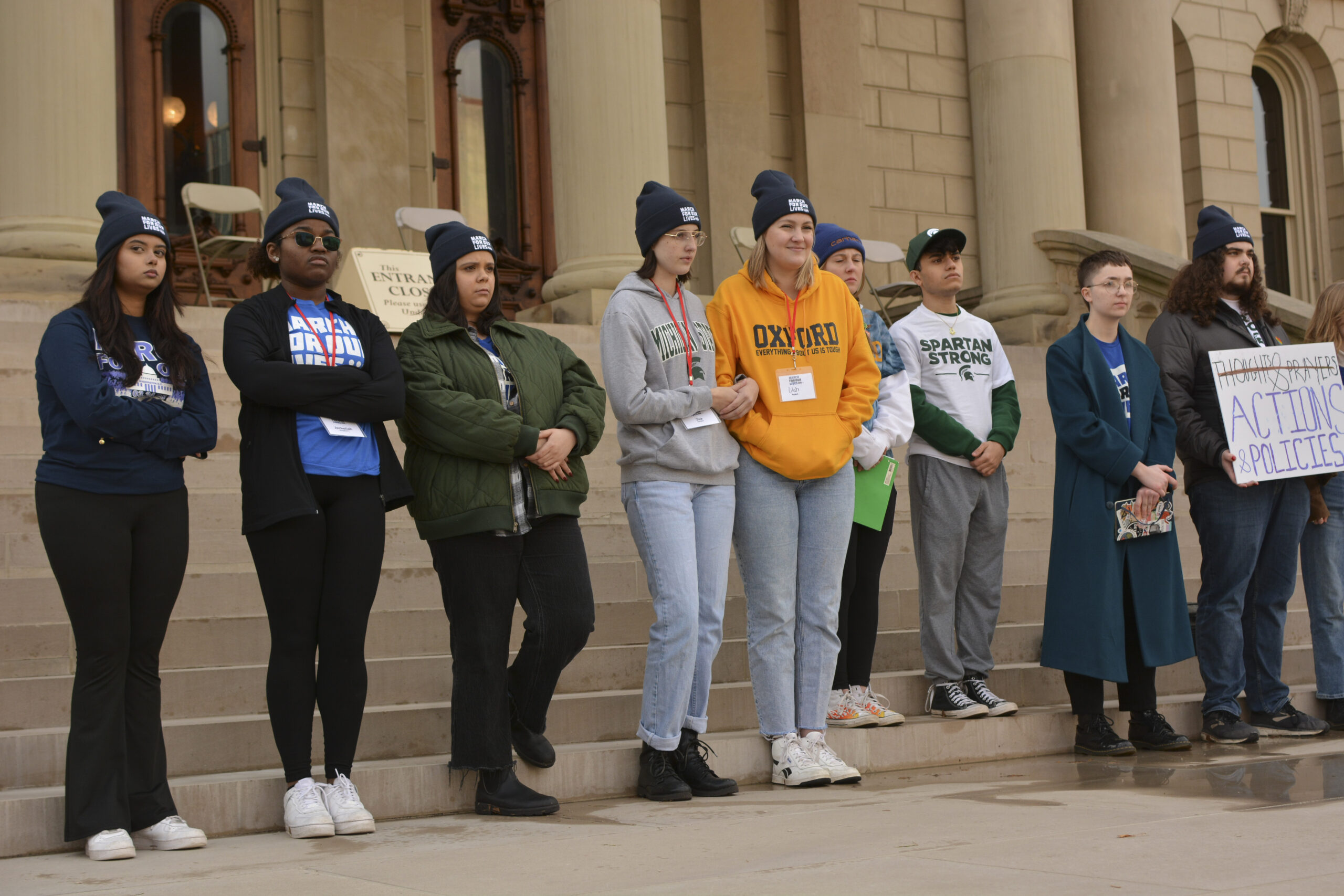 Activists gather at the Michigan Capital to demand gun safety legislation.